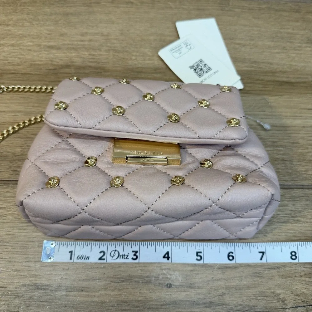 Ted Baker Ginn Quilted Leather Mini Crossbody Bag Rose Stud Soft Pink Chain